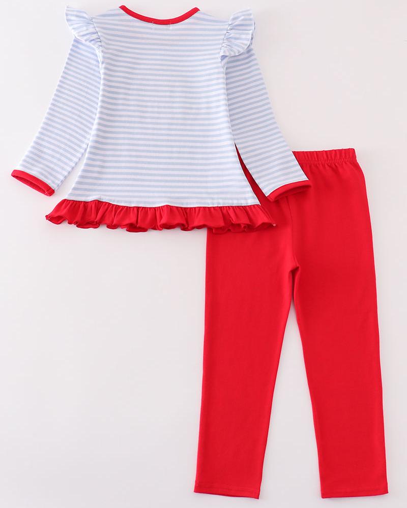 Farm Applique Red Stripe Girl Set