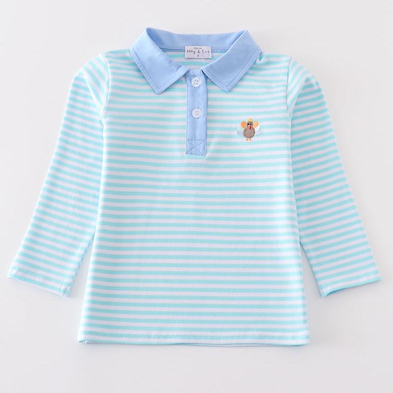 Blue Stripe Turkey Embroidered Boy Top