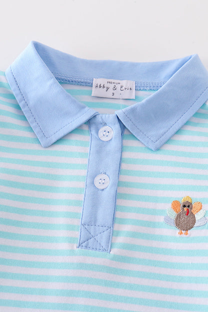 Blue Stripe Turkey Embroidered Boy Top