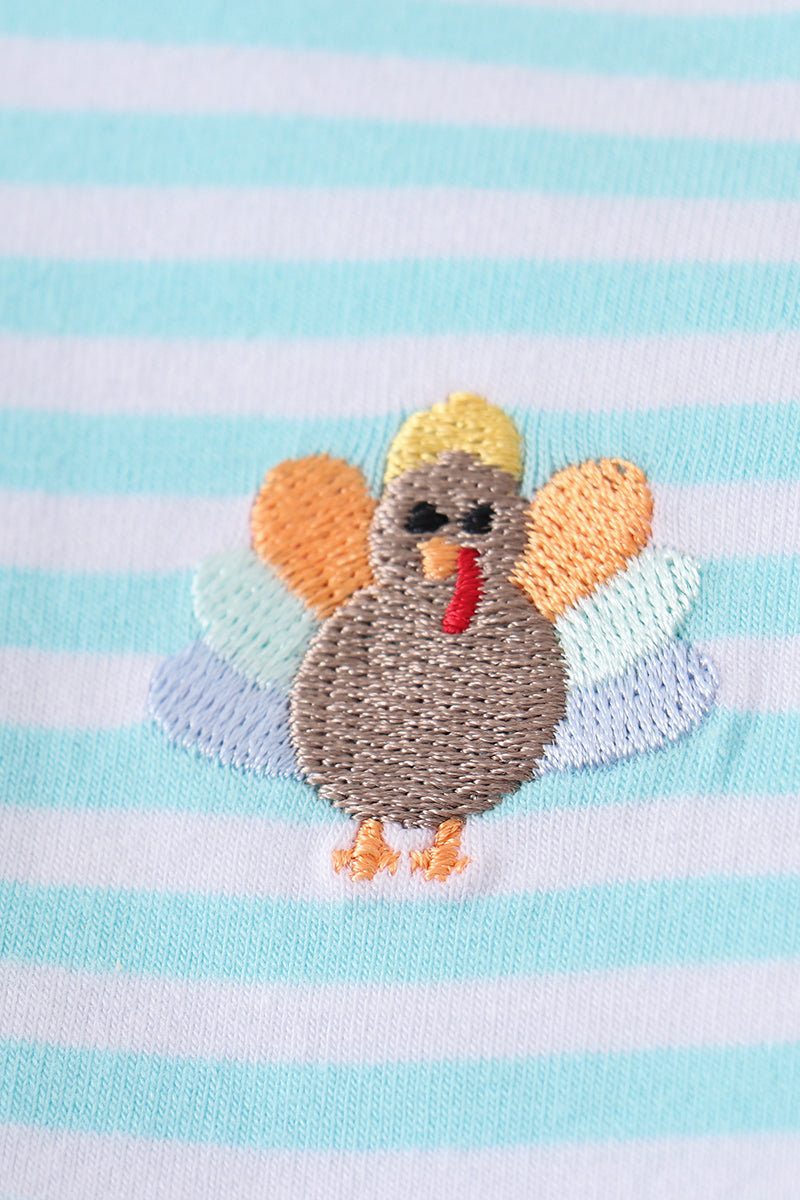 Blue Stripe Turkey Embroidered Boy Top