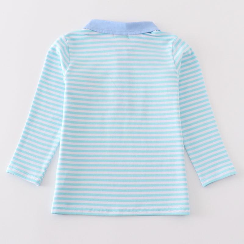 Blue Stripe Turkey Embroidered Boy Top