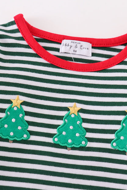 Green Stripe Christmas Tree Embroidered Boy Bubble