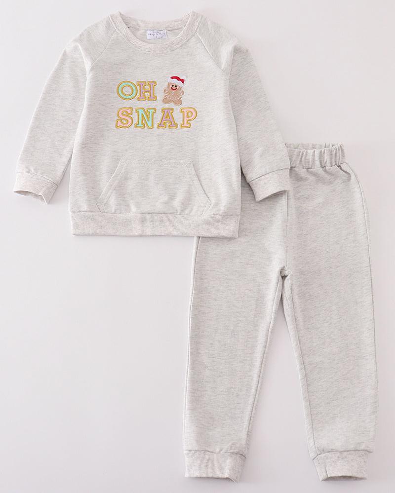 Oh Snap Gingerbread Applique Gray Boy Set