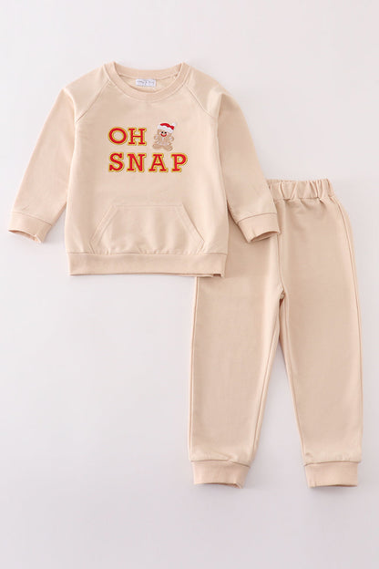 Oh Snap Gingerbread Applique Beige Boy Set