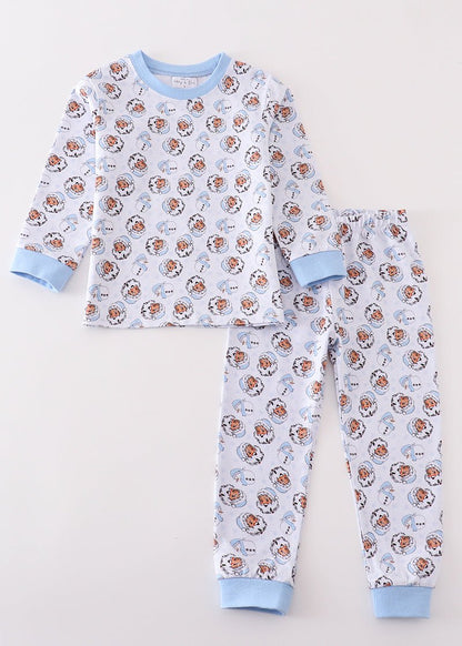 Christmas Santa Claus Print Blue Boy Pajama Set