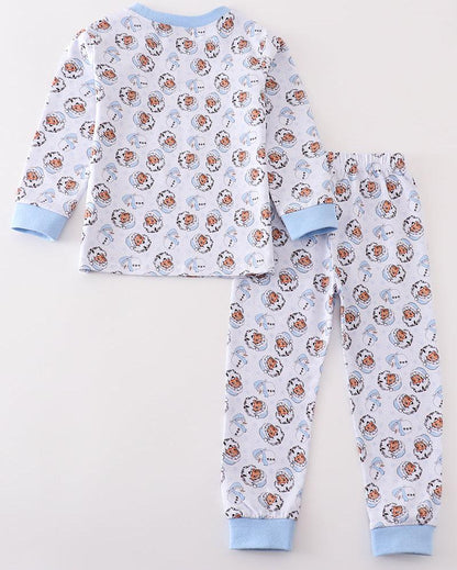 Christmas Santa Claus Print Blue Boy Pajama Set