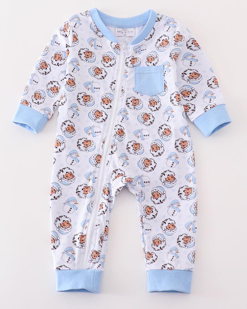 Christmas Santa Claus Print Blue Boy Romper