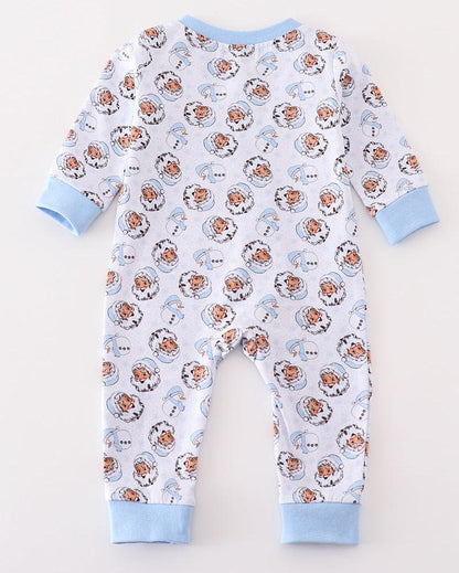 Christmas Santa Claus Print Blue Boy Romper