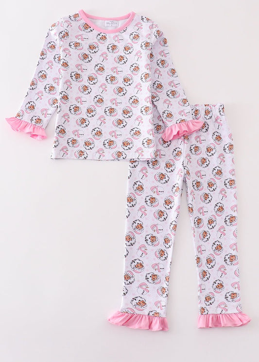 Christmas Santa Claus Print Pink Girl Pajama Set