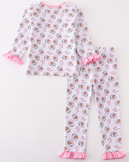 Christmas Santa Claus Print Pink Girl Pajama Set