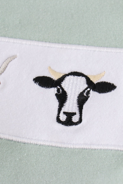 Cow Embroidered Sage Boy Set