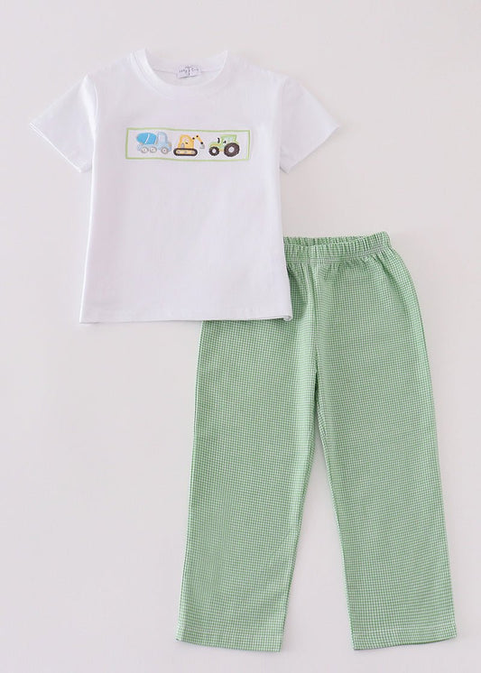 Construction Crew Embroidered Green Boy Set