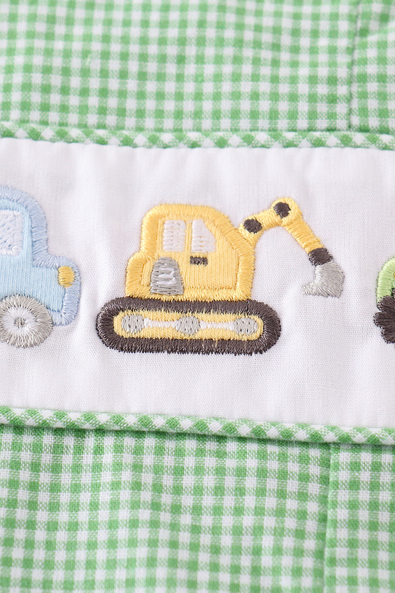 Construction Crew Embroidered Green Gingham Jon Jon