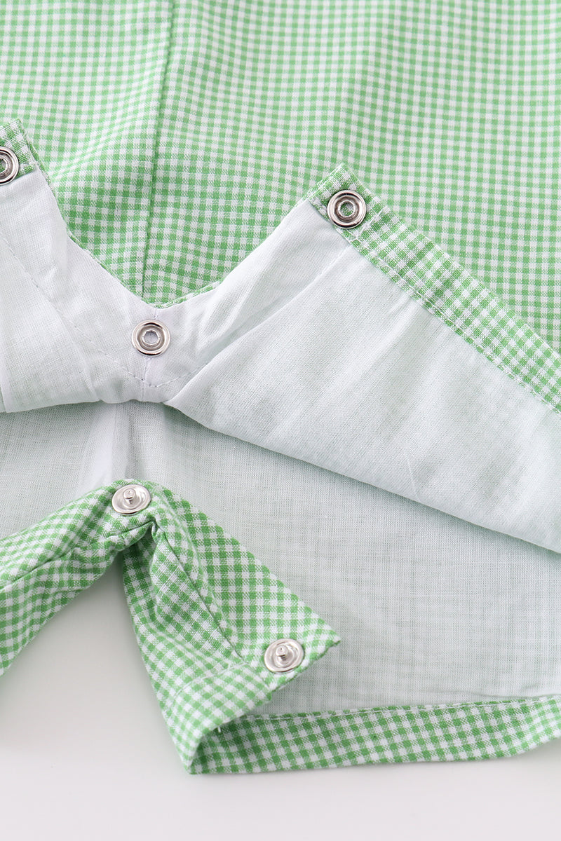 Construction Crew Embroidered Green Gingham Jon Jon