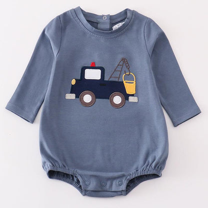 Crane Truck Applique Boy Bubble