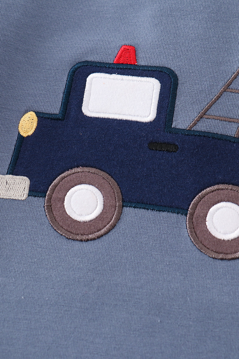 Crane Truck Applique Boy Bubble