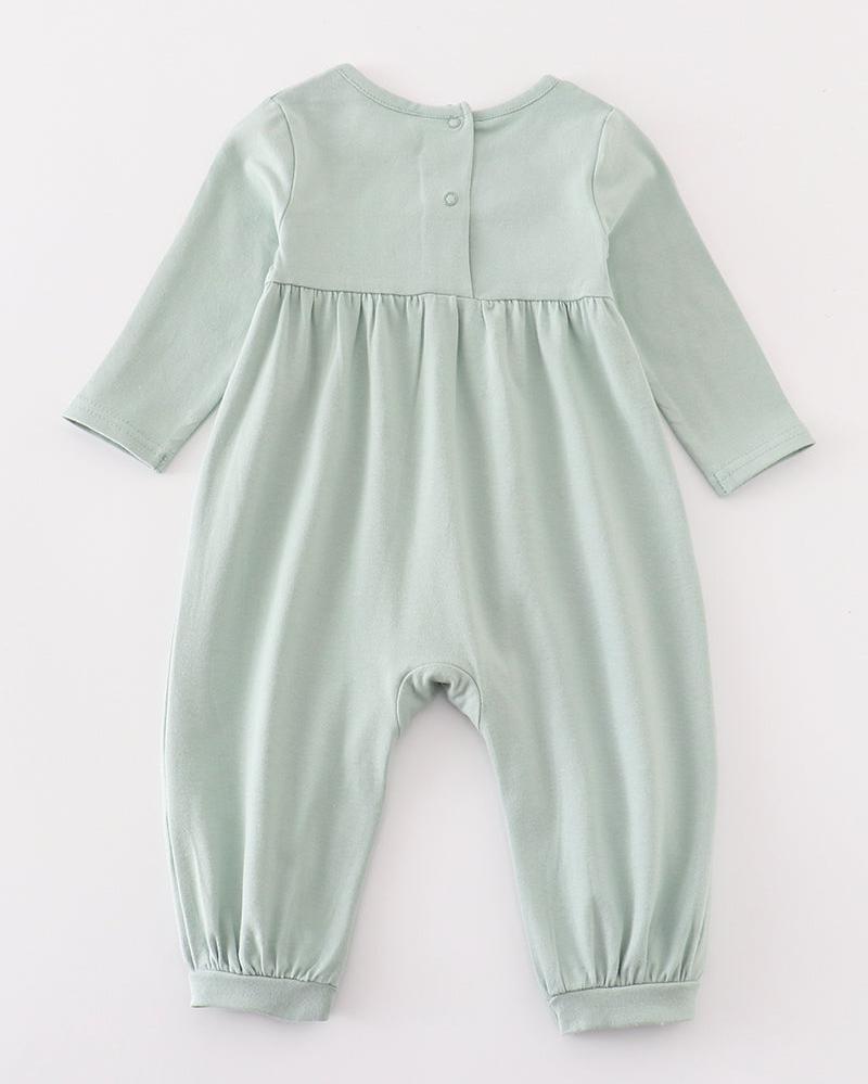 Cow Embroidered Sage Boy Romper