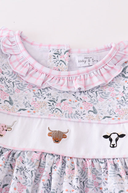 Cow Embroidered Floral Print Girl Set