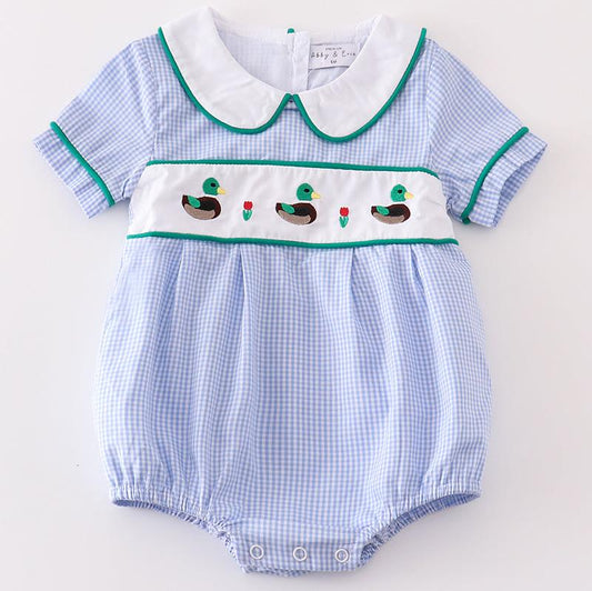 Blue Duck Embroidered Boy Gingham Bubble