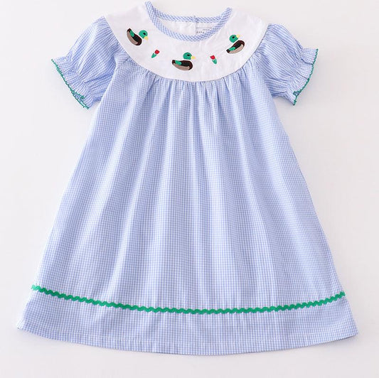 Blue Duck Embroidered Gingham Dress