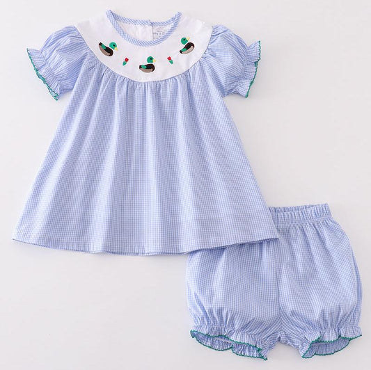 Blue Duck Embroidered Gingham Girl Set