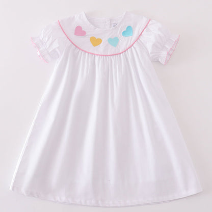 Valentine Heart Embroidered White Dress