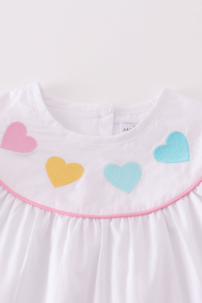 Valentine Heart Embroidered White Dress