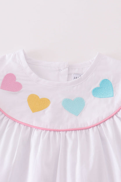 Valentine Heart Embroidered White Dress