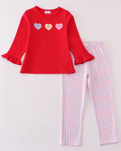 Valentine Candy Heart Applique Red Girl Pants Set