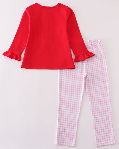 Valentine Candy Heart Applique Red Girl Pants Set