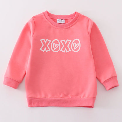 Valentine XOXO Print Pink Girl Sweatshirt