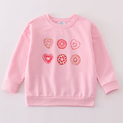 Valentine Donut Heart Print Pink Girl Sweatshirt