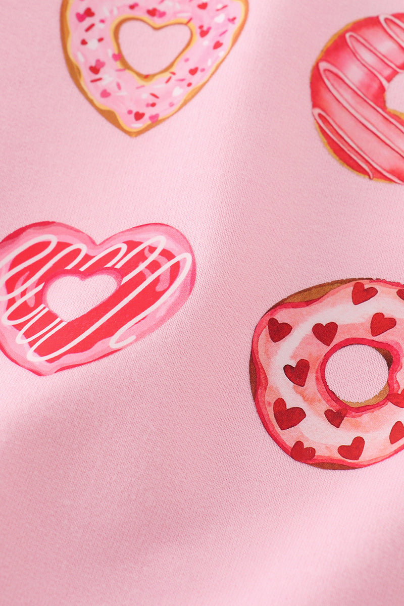 Valentine Donut Heart Print Pink Girl Sweatshirt