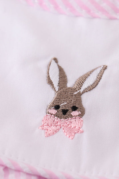 Bunny Embroidered Pink Seersucker Girl Bubble