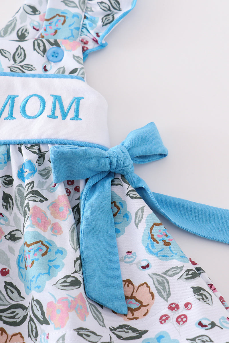 I Heart My Mom Embroidered Blue Floral Bloomers Set