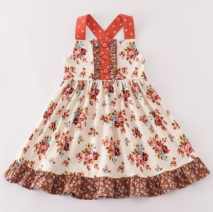 Ziva Rustic Floral Print Apron Ruffle Dress