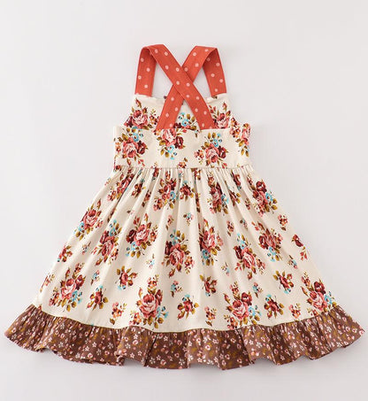 Ziva Rustic Floral Print Apron Ruffle Dress