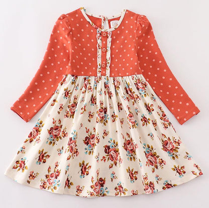 Ziva Rustic Floral Polka Dot Button Dress