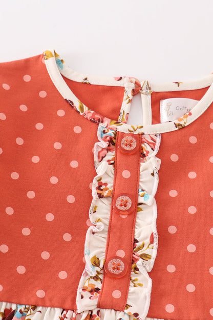 Ziva Rustic Floral Polka Dot Button Dress