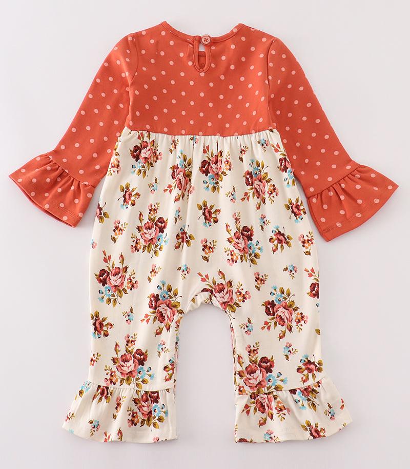 Ziva Rustic Floral Polka Dot Girl Romper