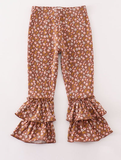 Ziva Brown Floral Print Layered Pants