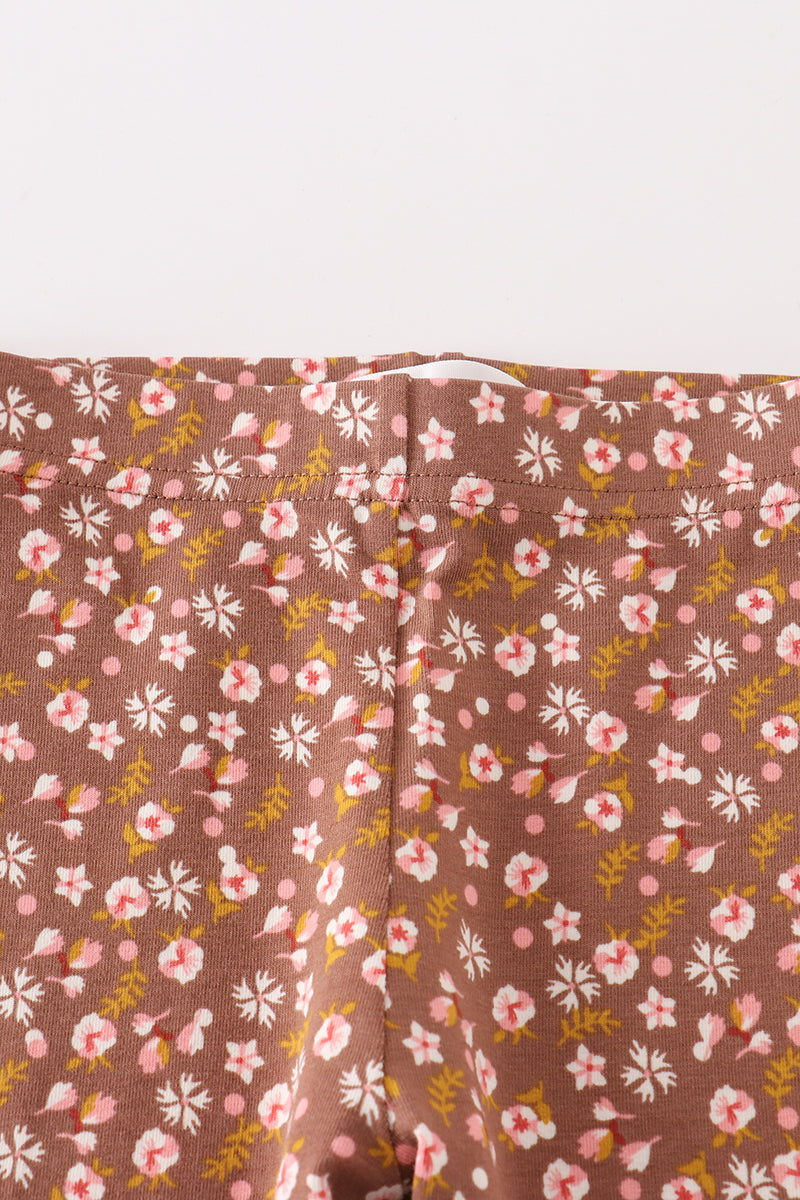 Ziva Brown Floral Print Layered Pants