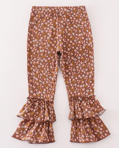 Ziva Brown Floral Print Layered Pants