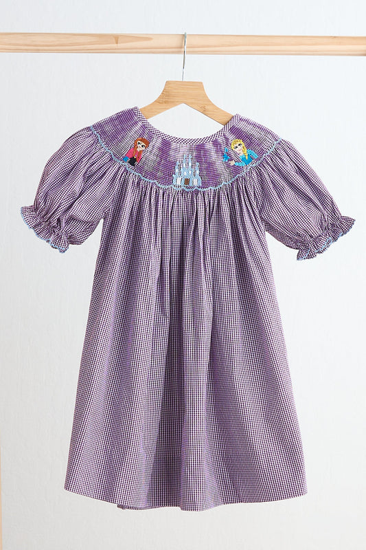 Purple Ice Castle Hand Smocked Gingham Dress