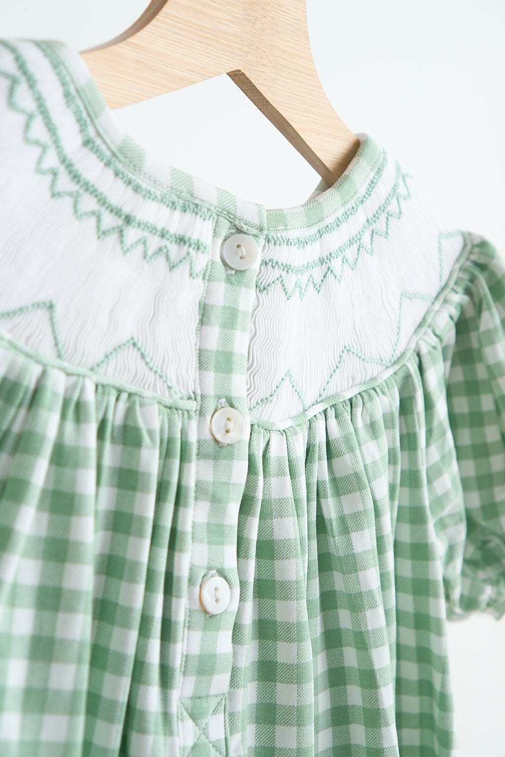 Coquette Bows Hand Smocked Green Gingham Dress