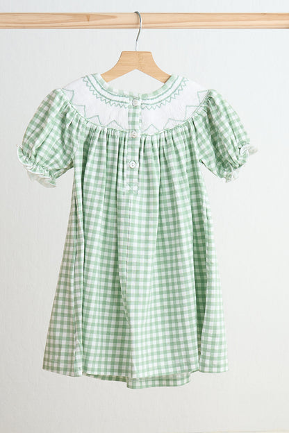 Coquette Bows Hand Smocked Green Gingham Dress