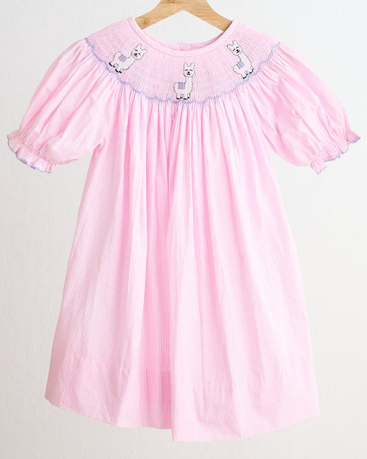 Alpaca Hand Smocked Pink Gingham Dress