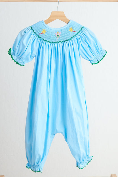 Fairy Hand Smocked Blue Girl Romper