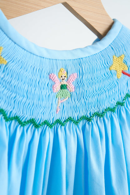 Fairy Hand Smocked Blue Girl Romper