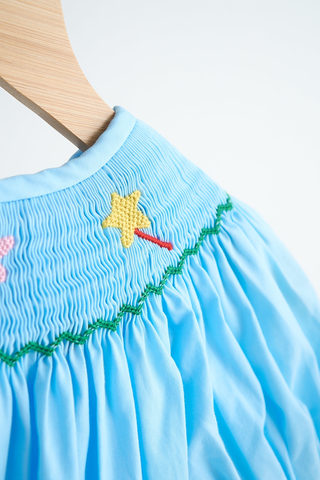 Fairy Hand Smocked Blue Girl Romper